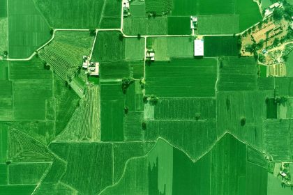 Aerial view of farmland fields